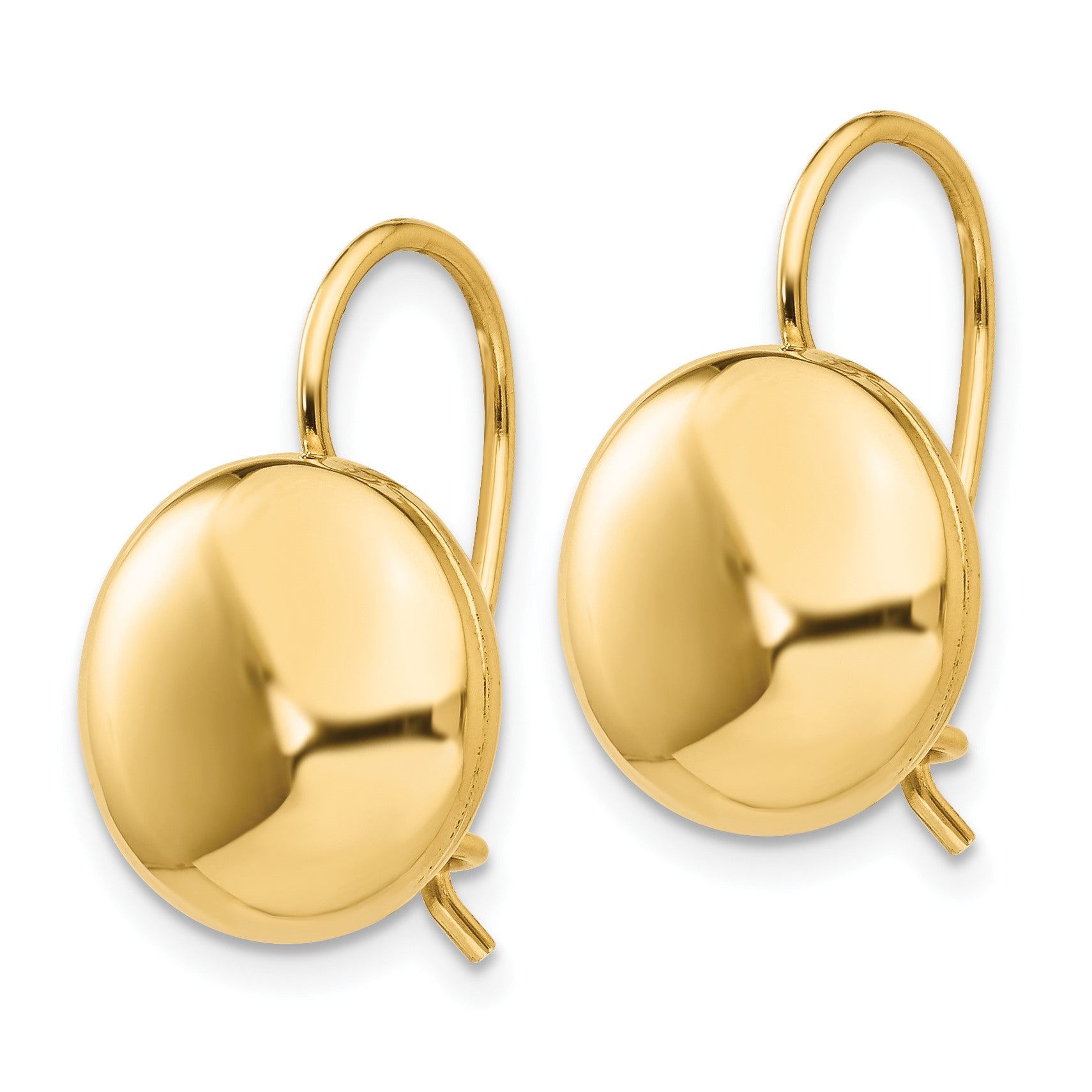 14k 12mm Polished Button Kidney Wire Earrings