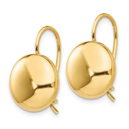 14k 12mm Polished Button Kidney Wire Earrings