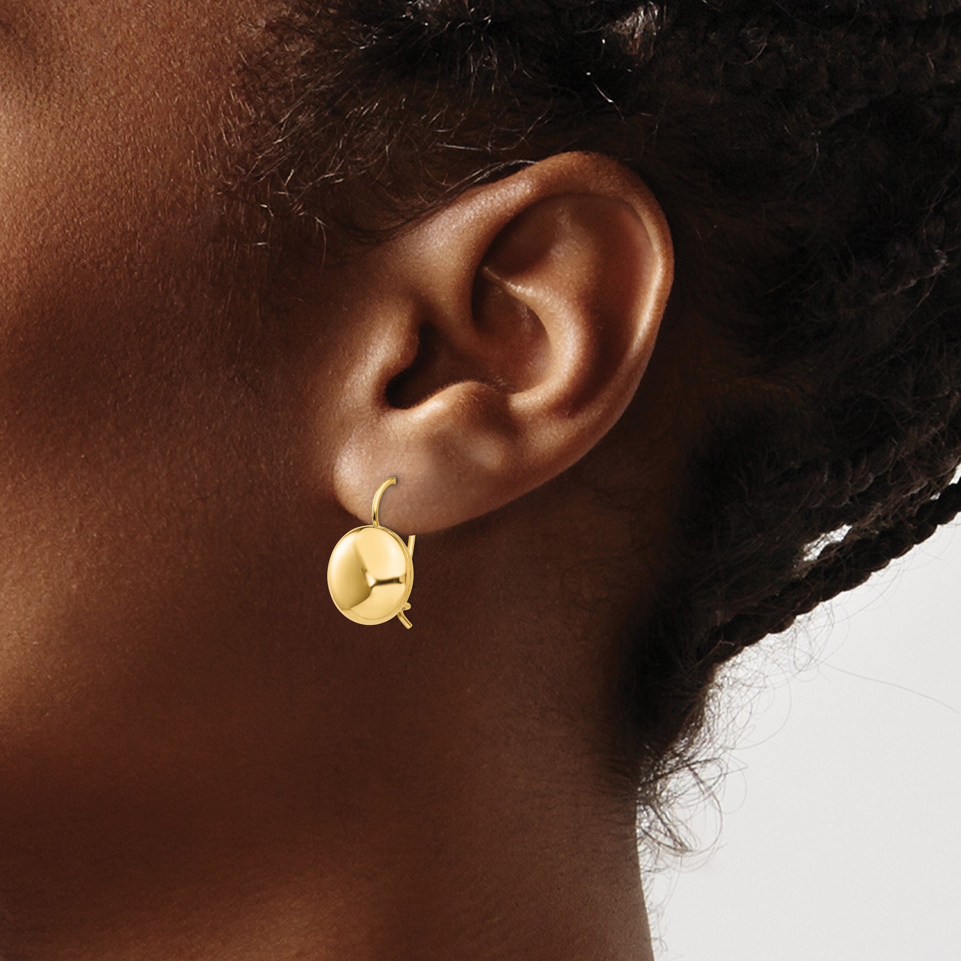 14k 12mm Polished Button Kidney Wire Earrings