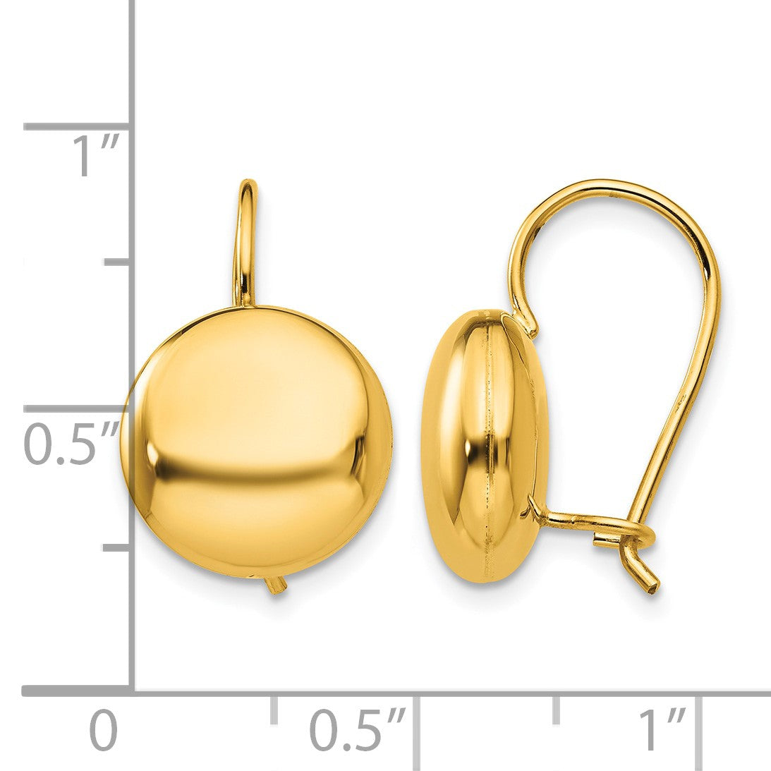 14k 12mm Polished Button Kidney Wire Earrings
