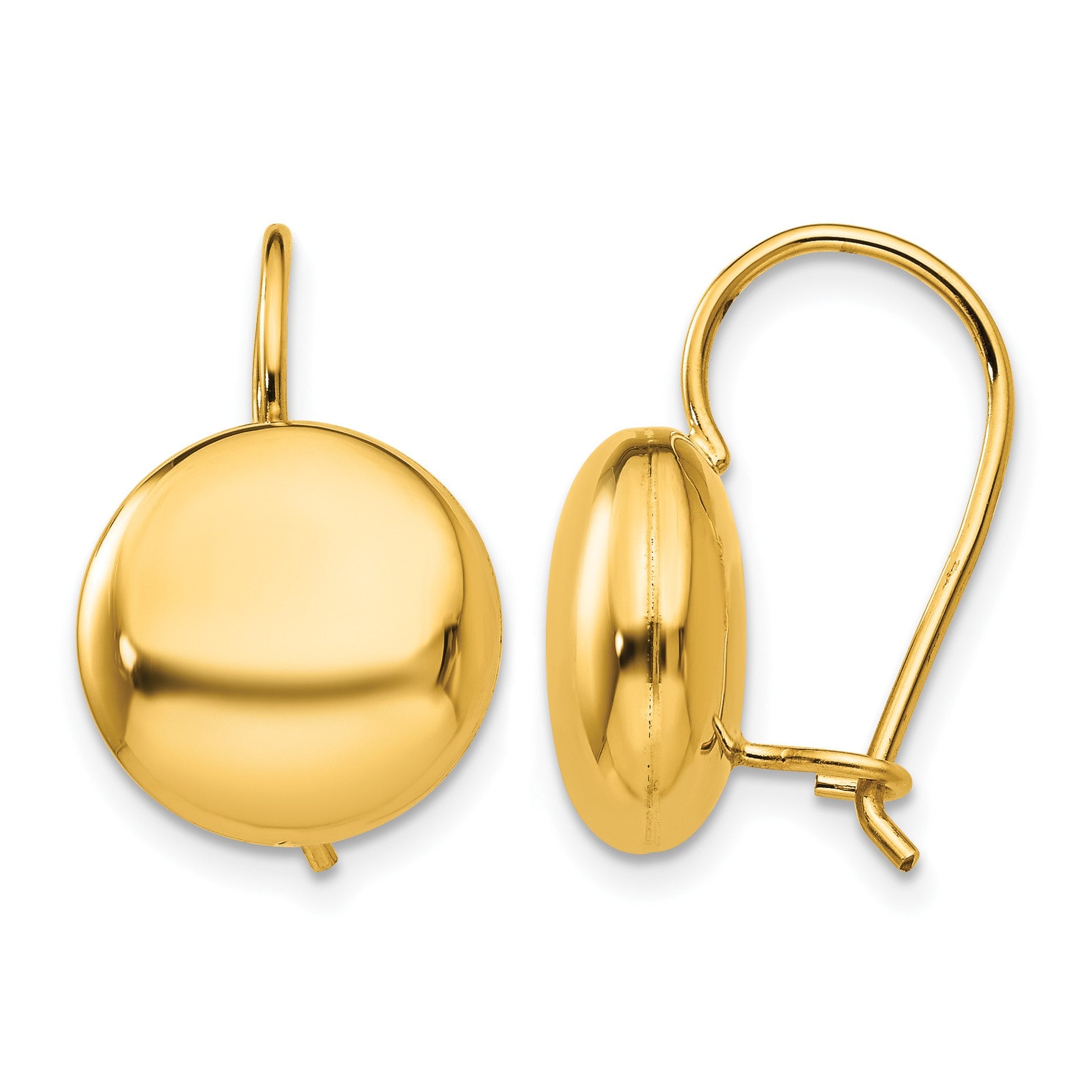 14k 12mm Polished Button Kidney Wire Earrings