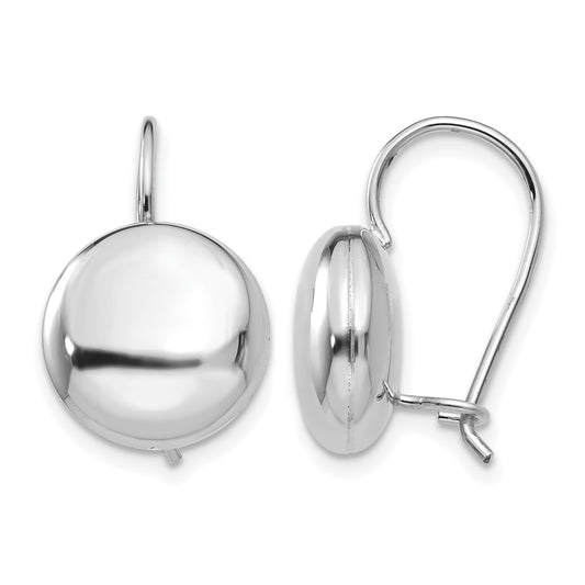 14k White Gold 12mm Polished Button Kidney Wire Earrings