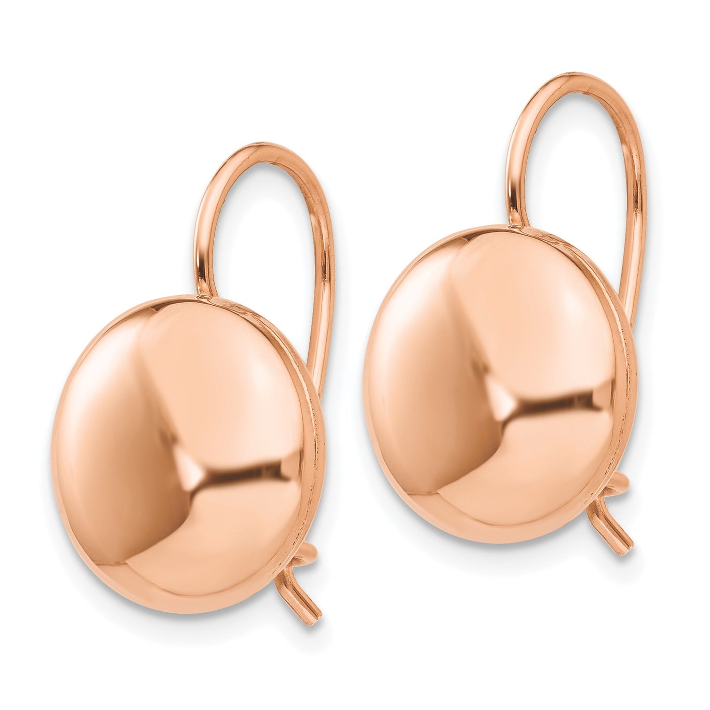 14k Rose Gold 12mm Polished Button Kidney Wire Earrings