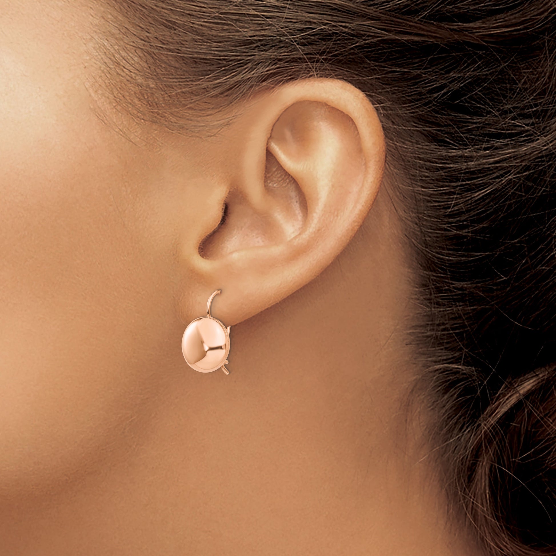 14k Rose Gold 12mm Polished Button Kidney Wire Earrings