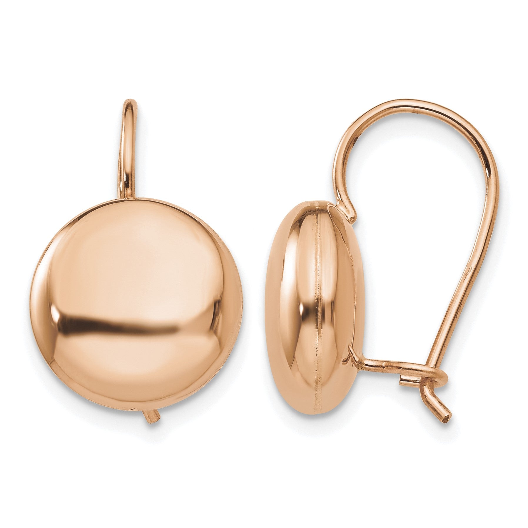 14k Rose Gold 12mm Polished Button Kidney Wire Earrings