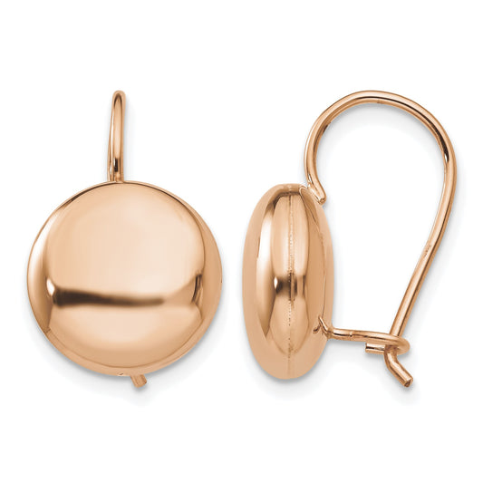 14k Rose Gold 12mm Polished Button Kidney Wire Earrings