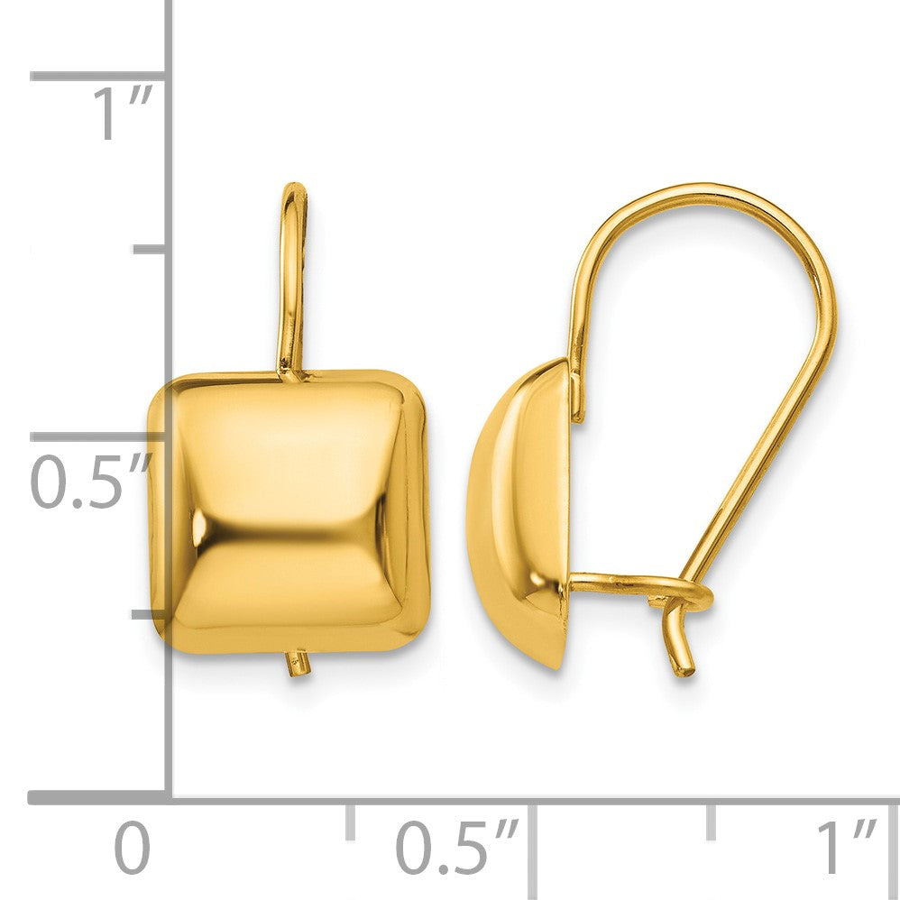 14k 9.5mm Polished Puffed Square Kidney Wire Earrings