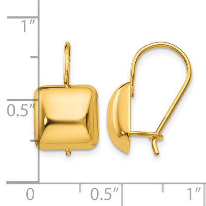 14k 9.5mm Polished Puffed Square Kidney Wire Earrings