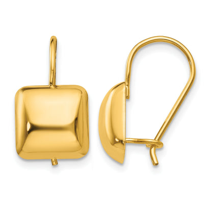 14k 9.5mm Polished Puffed Square Kidney Wire Earrings