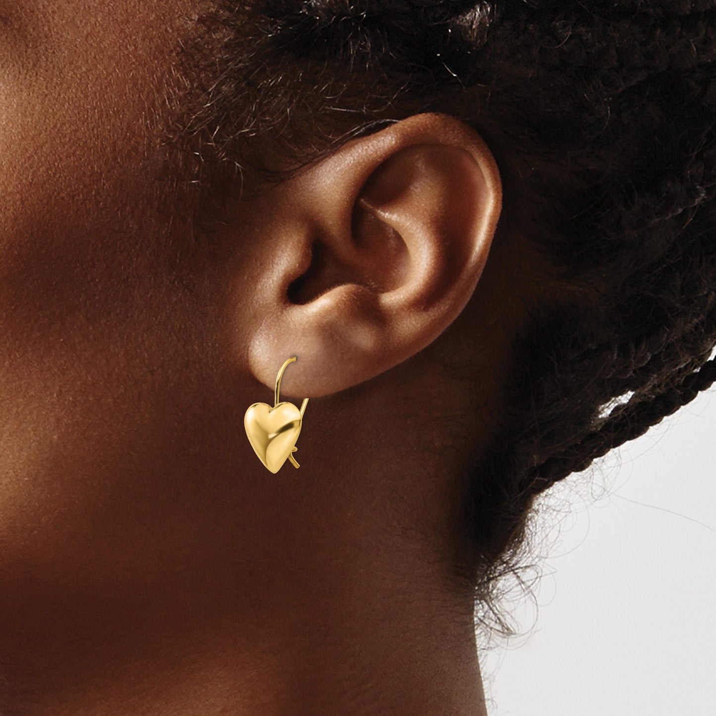 14k 11.5mm Polished Puffed Heart Kidney Wire Earrings