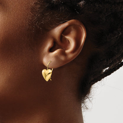 14k 11.5mm Polished Puffed Heart Kidney Wire Earrings