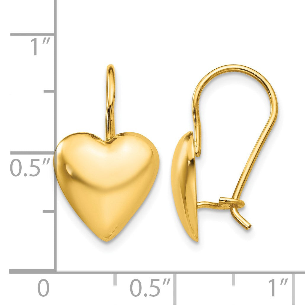14k 11.5mm Polished Puffed Heart Kidney Wire Earrings