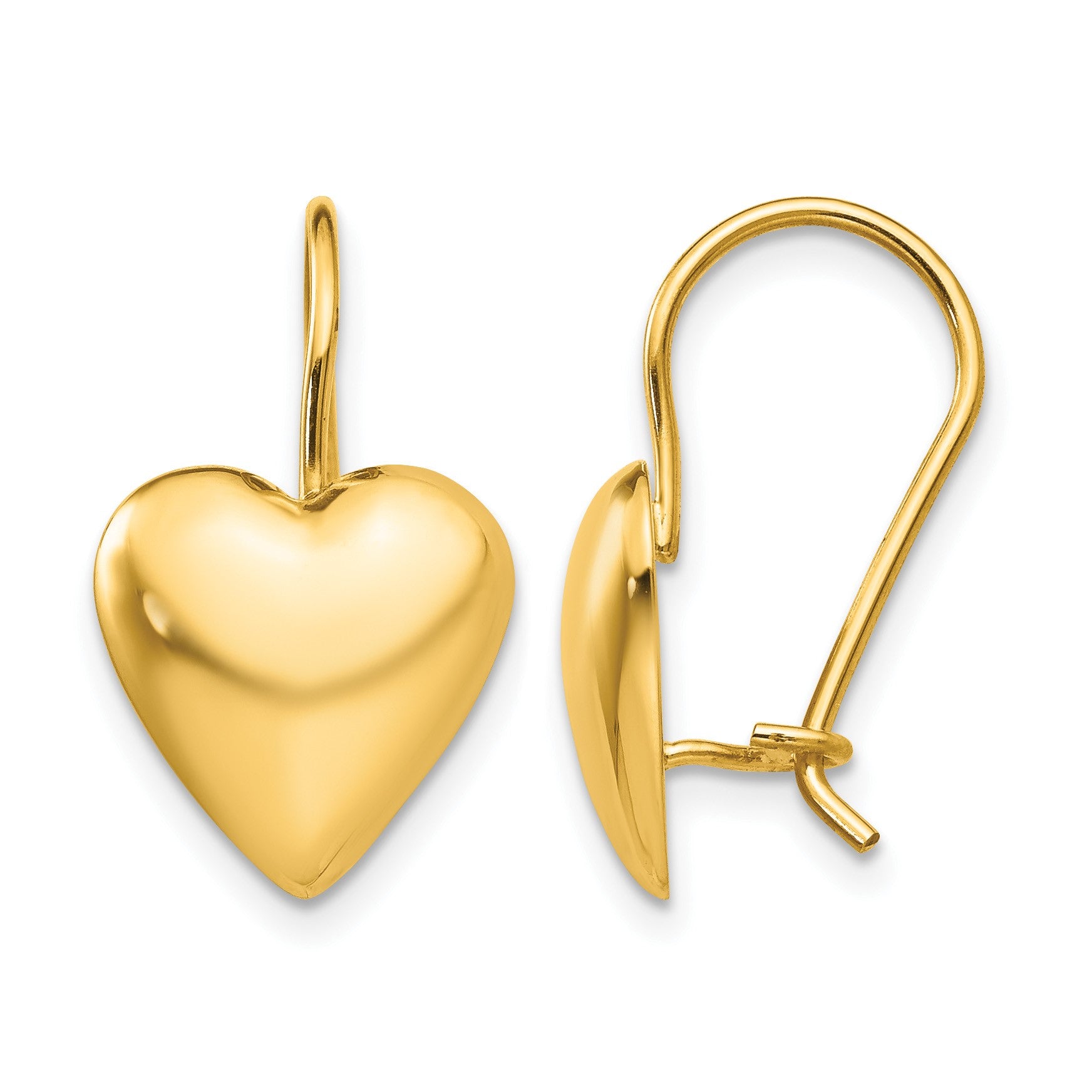 14k 11.5mm Polished Puffed Heart Kidney Wire Earrings