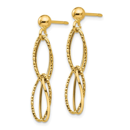 14k Gold Polished Textured Post Dangle Earrings