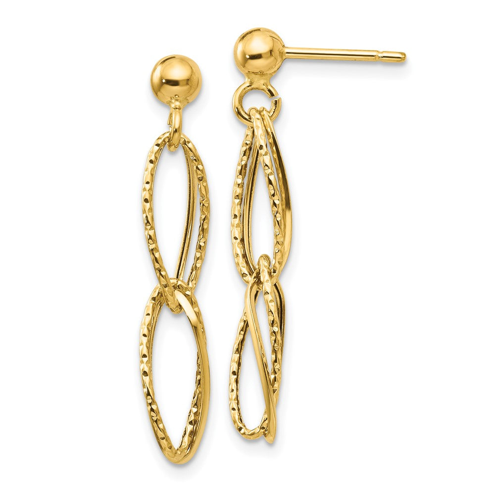 14k Gold Polished Textured Post Dangle Earrings