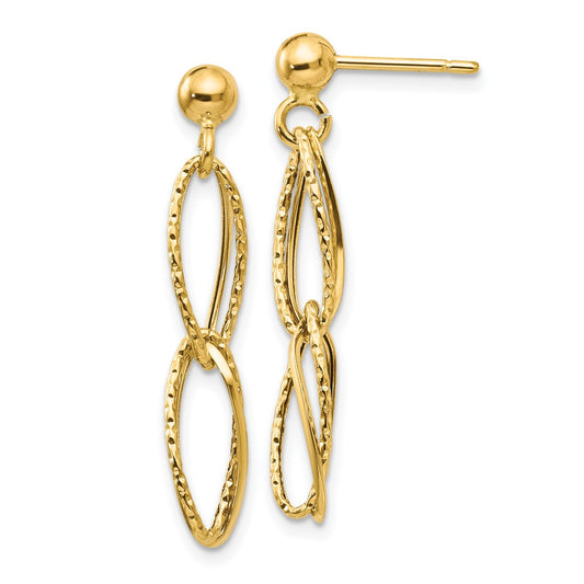 14k Gold Polished Textured Post Dangle Earrings