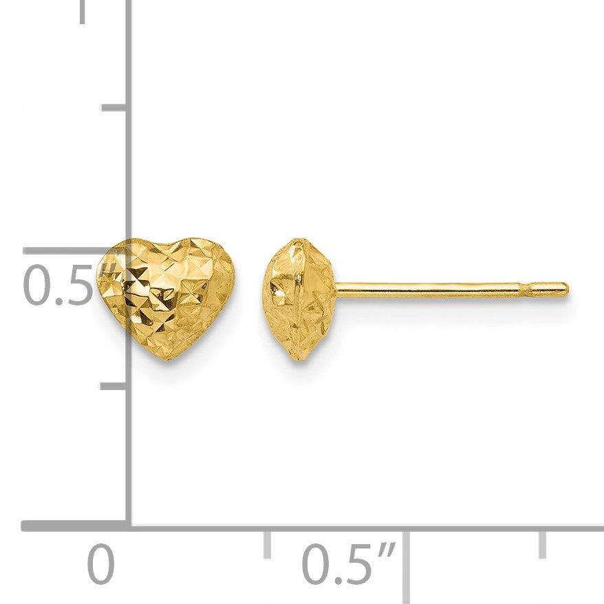 14K Diamond-cut Puffed Heart Post Stud Earrings