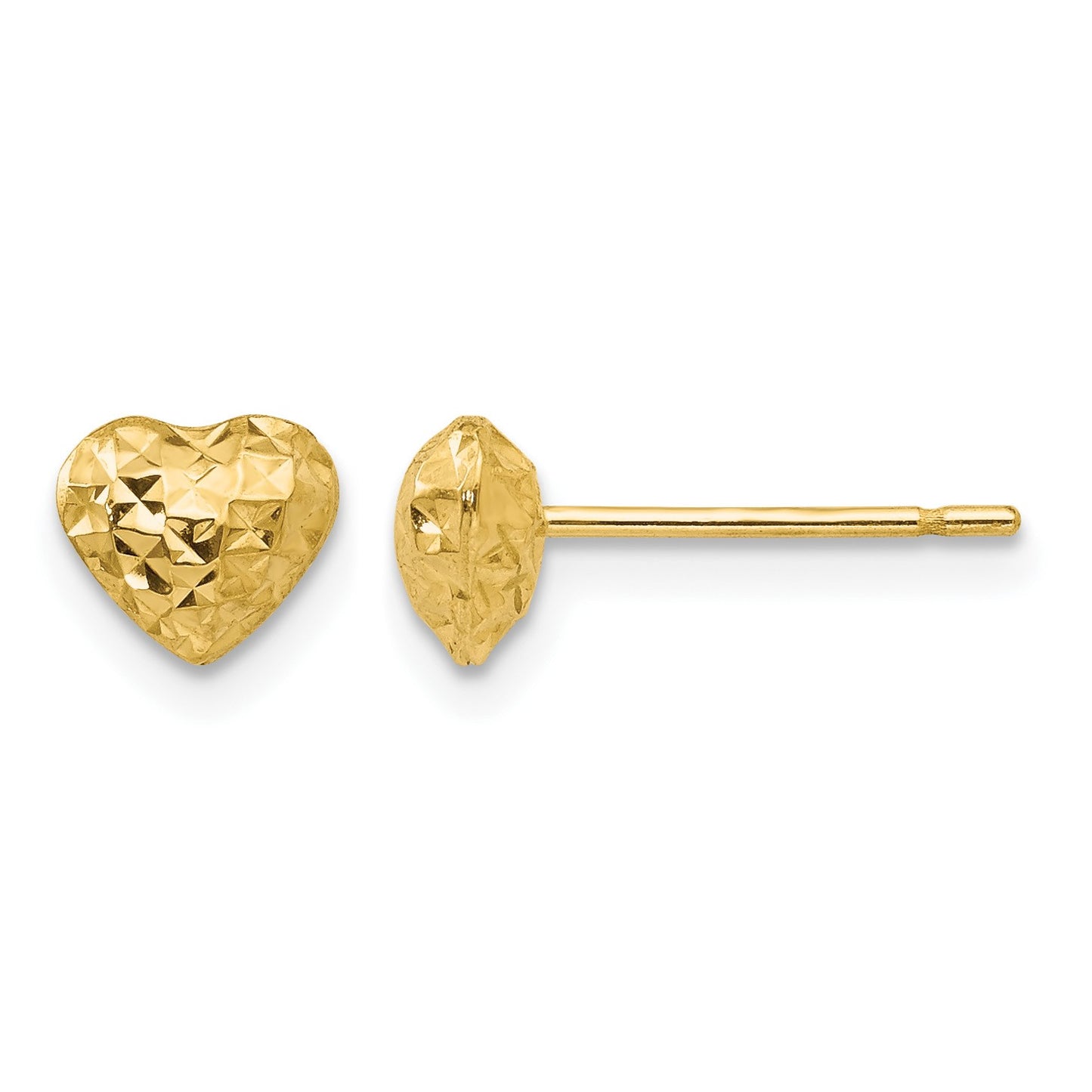 14K Diamond-cut Puffed Heart Post Stud Earrings