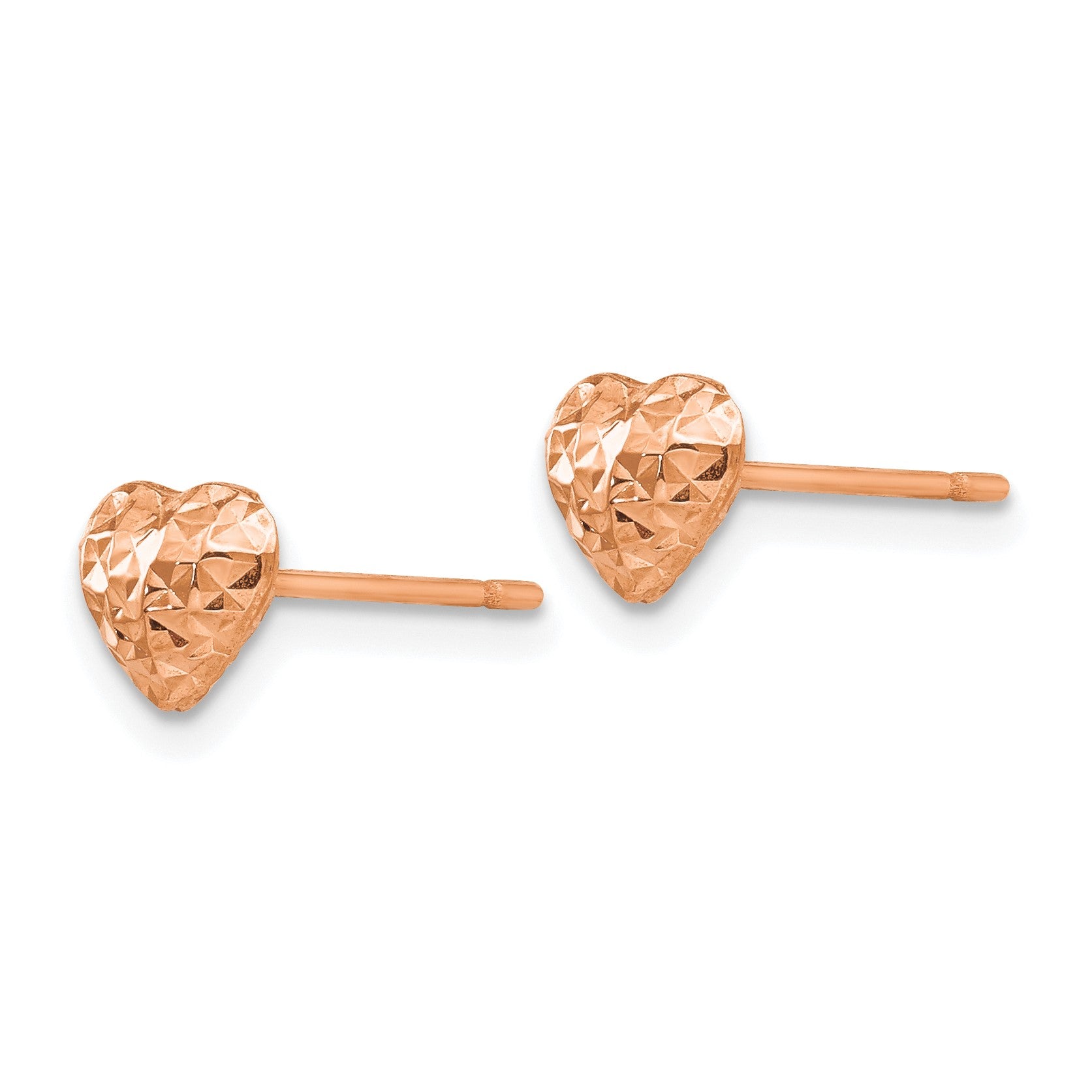14K Rose Gold Diamond-cut Puffed Heart Post Stud Earrings