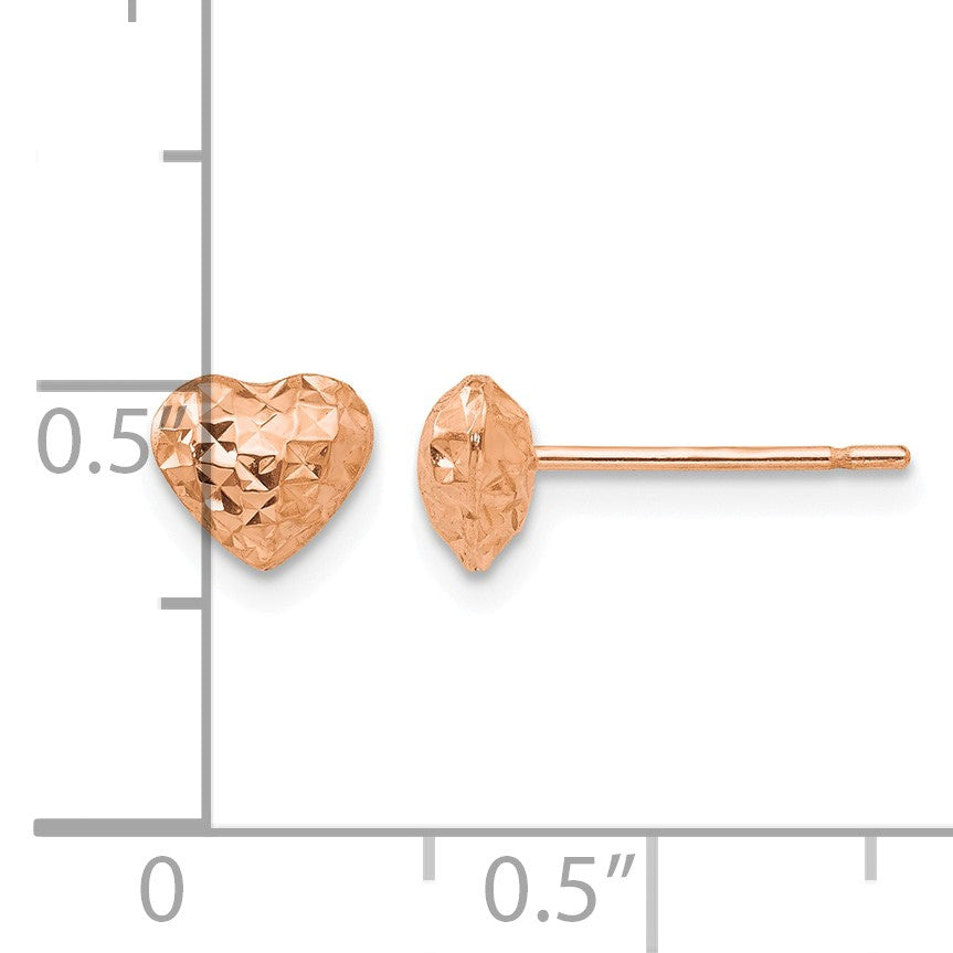 14K Rose Gold Diamond-cut Puffed Heart Post Stud Earrings
