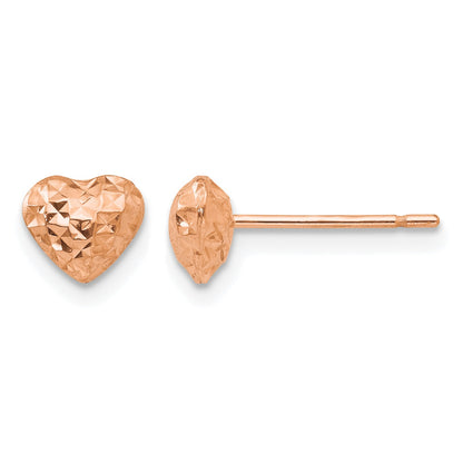 14K Rose Gold Diamond-cut Puffed Heart Post Stud Earrings