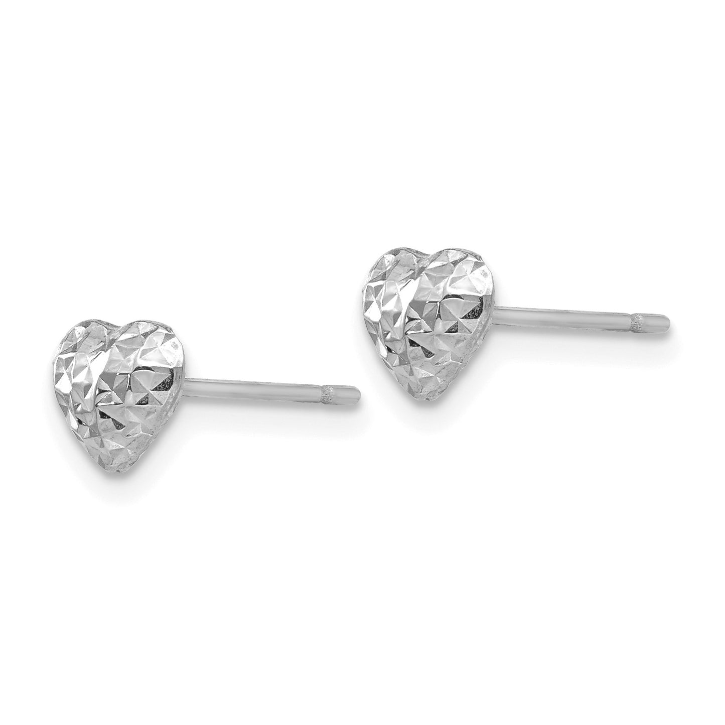 14K White Gold Diamond-cut Puffed Heart Post Stud Earrings
