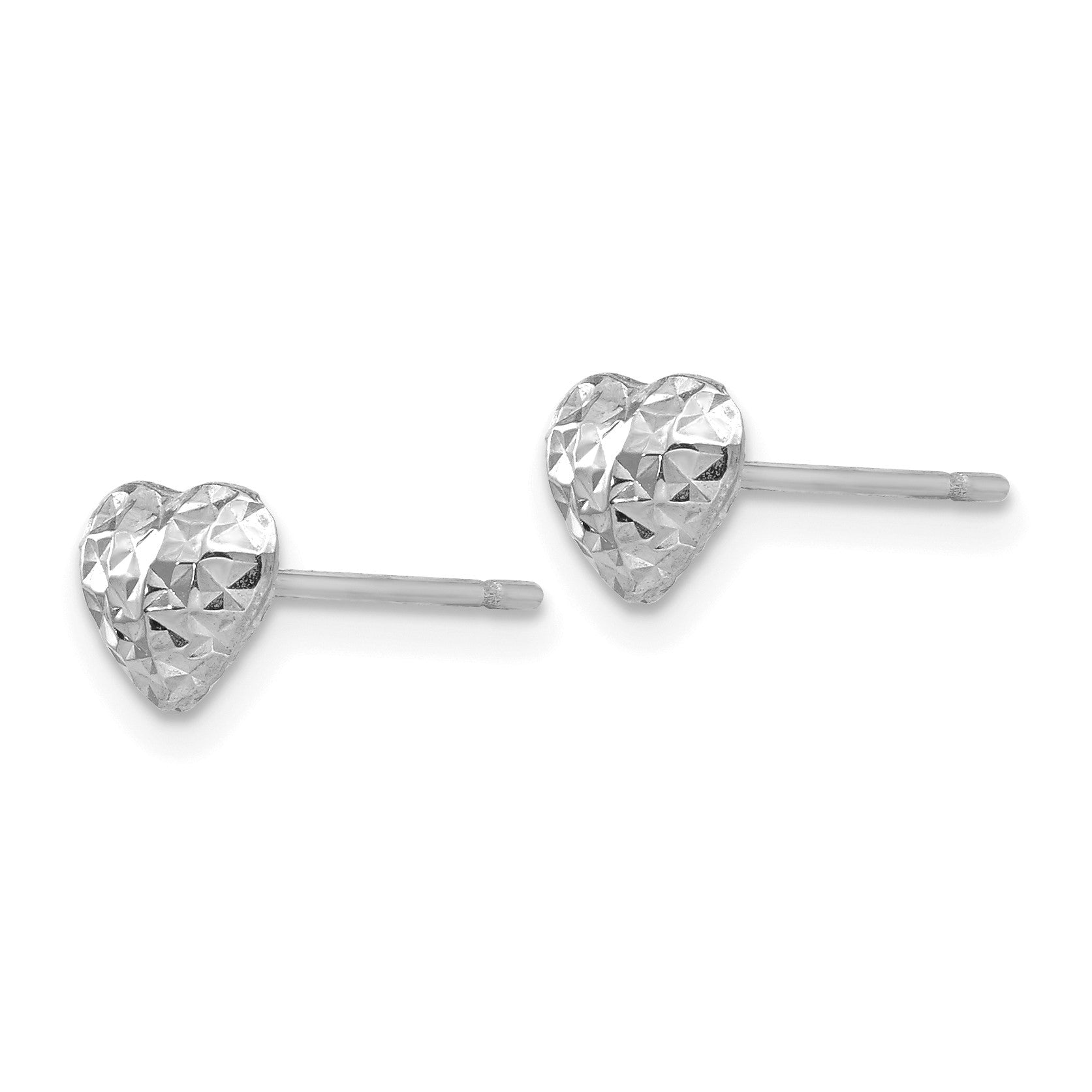 14K White Gold Diamond-cut Puffed Heart Post Stud Earrings