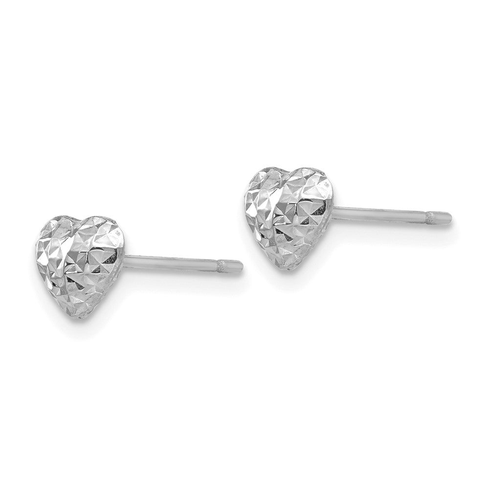 14K White Gold Diamond Cut Puffed Heart Post Stud Earrings