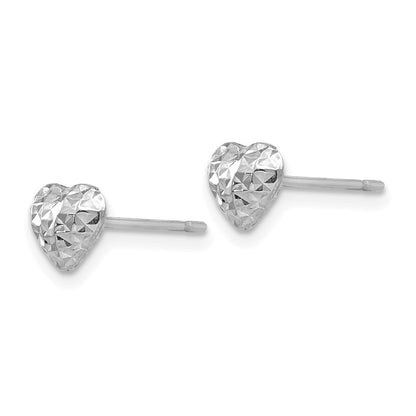 14K White Gold Diamond Cut Puffed Heart Post Stud Earrings