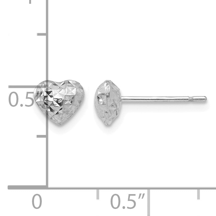 14K White Gold Diamond-cut Puffed Heart Post Stud Earrings