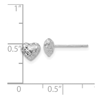 14K White Gold Diamond Cut Puffed Heart Post Stud Earrings