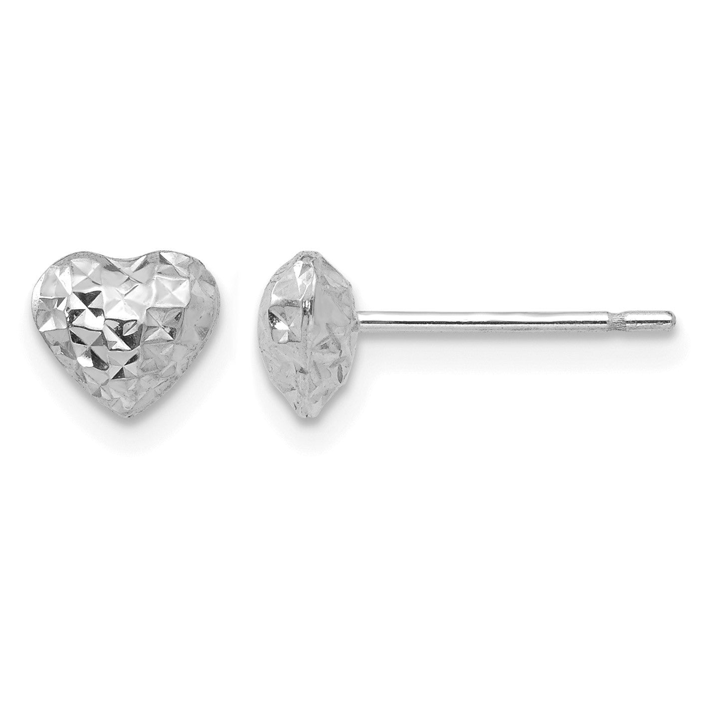 14K White Gold Diamond-cut Puffed Heart Post Stud Earrings