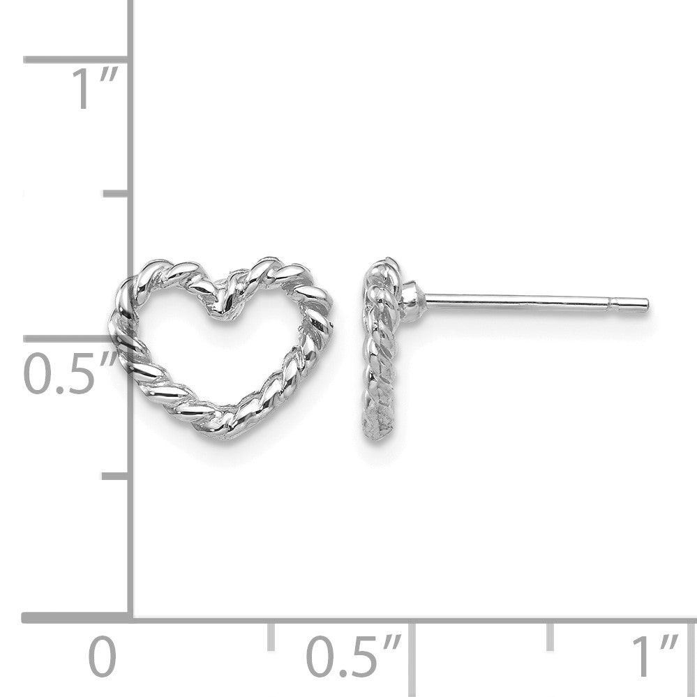14k White Gold Polished Open Twisted Heart Post Earrings
