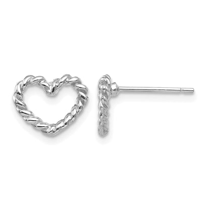 14k White Gold Polished Open Twisted Heart Post Earrings