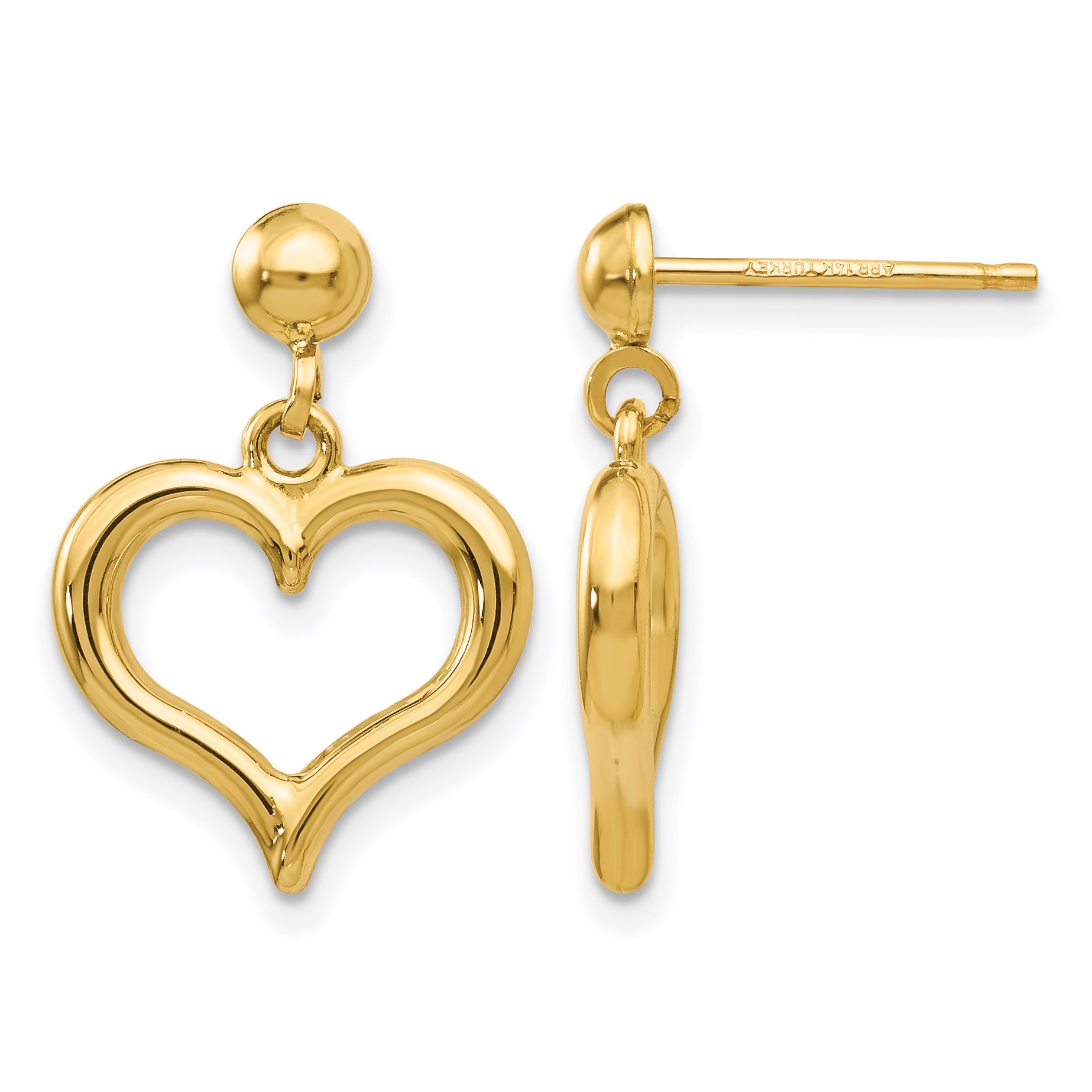 14K Polished Open Heart Dangle Post Earrings