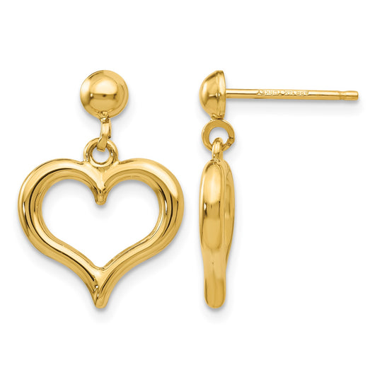 14K Polished Open Heart Dangle Post Earrings