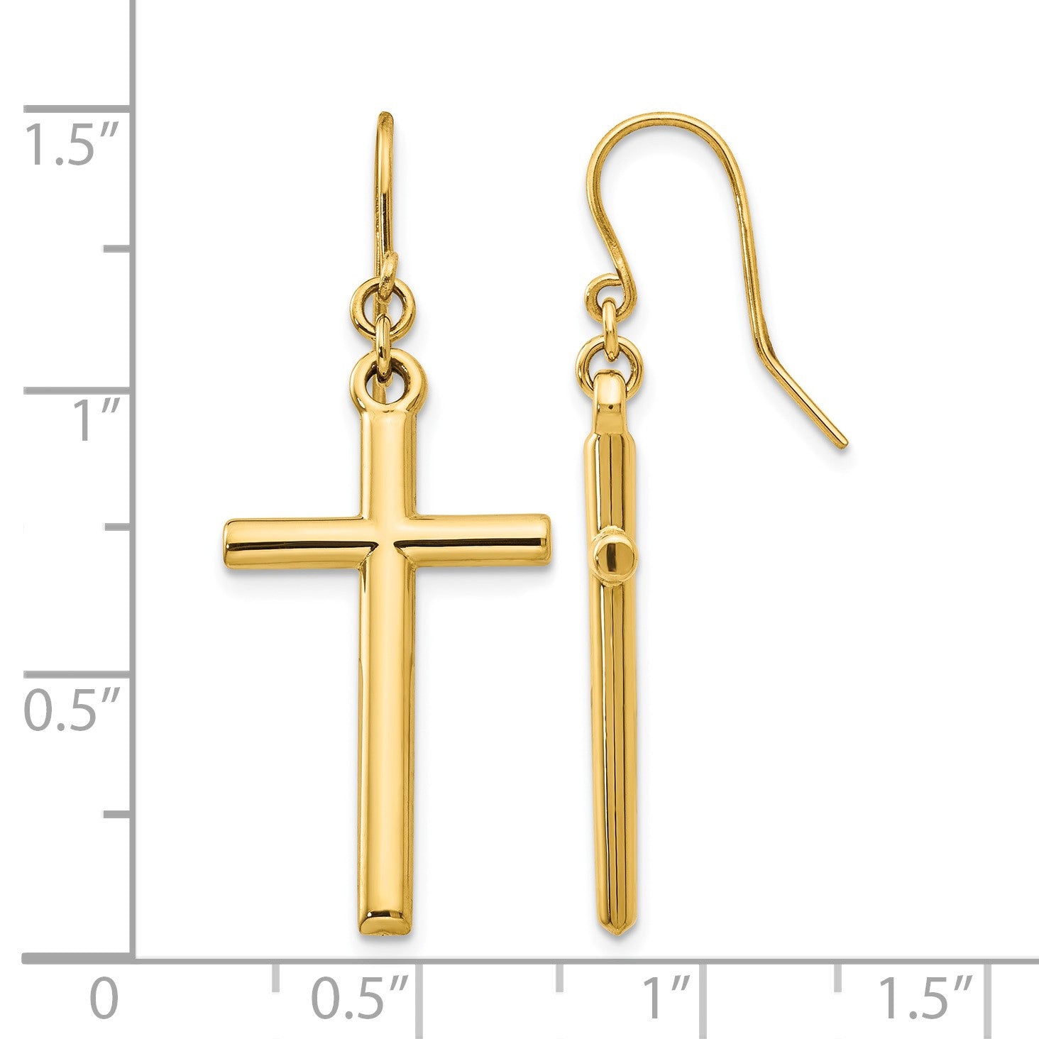 14k Polished Cross Dangle French Hook Earrings