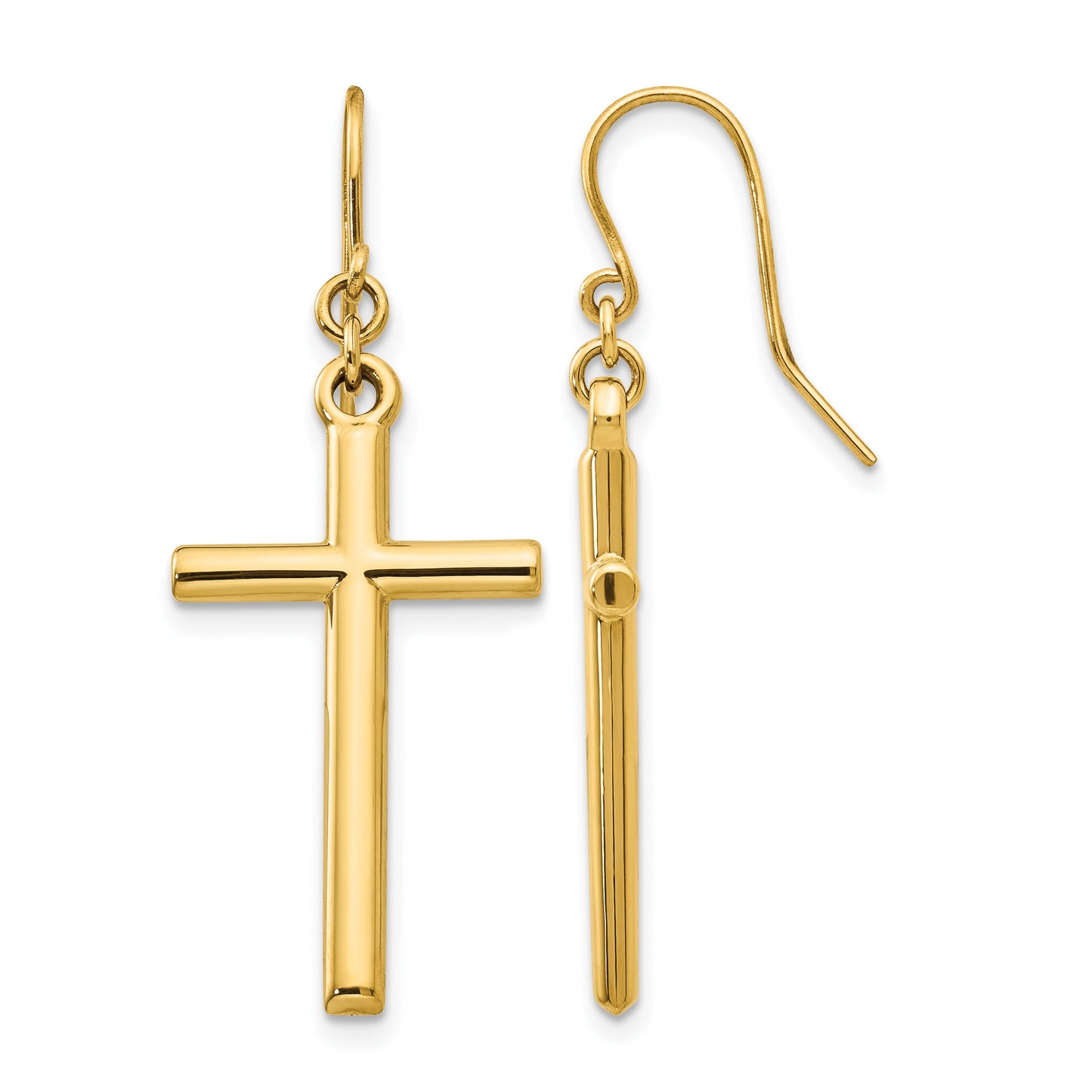 14k Polished Cross Dangle French Hook Earrings