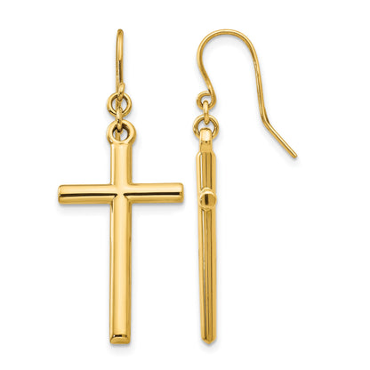 14k Polished Cross Dangle French Hook Earrings