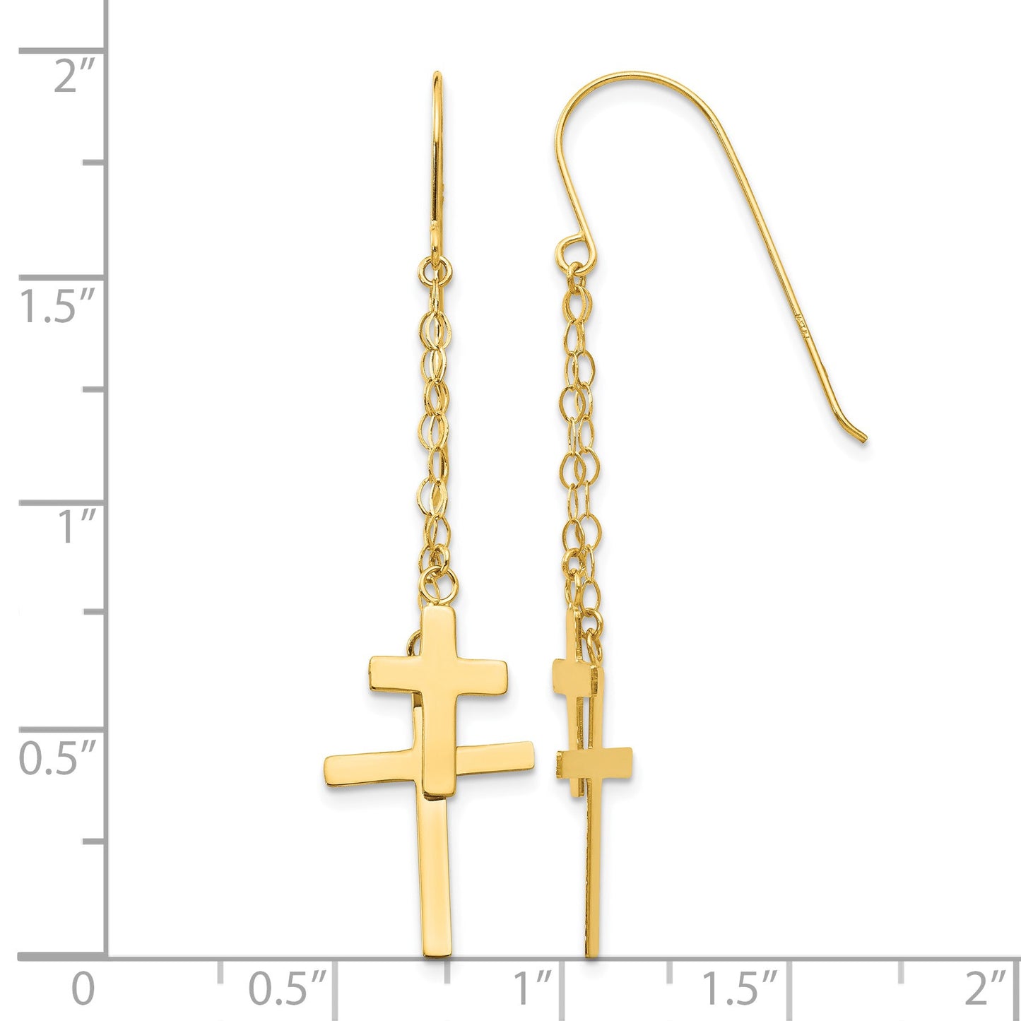 14K Chain Dangle 2-Cross French Hook Earrings