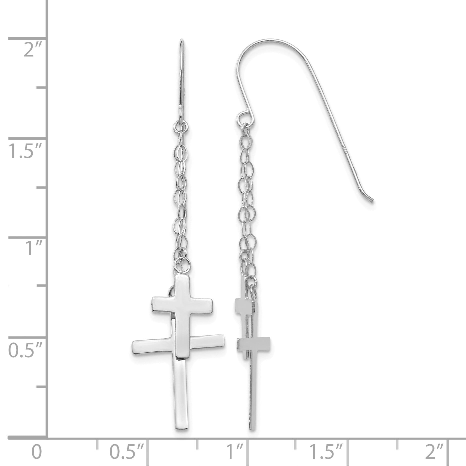 14K White Gold Chain Dangle 2-Cross French Hook Earrings
