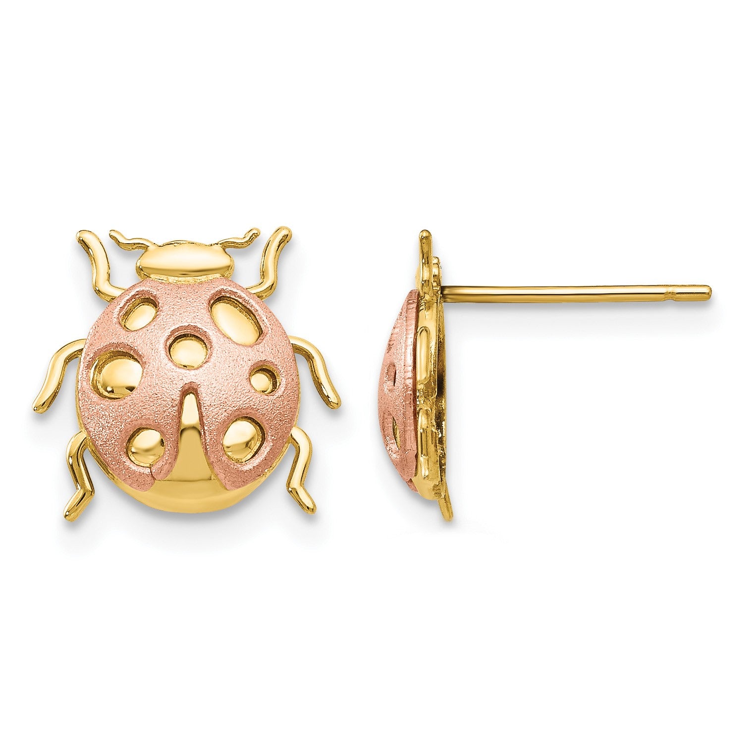 14k Two-Tone Satin and Polished Ladybug Post Earrings
