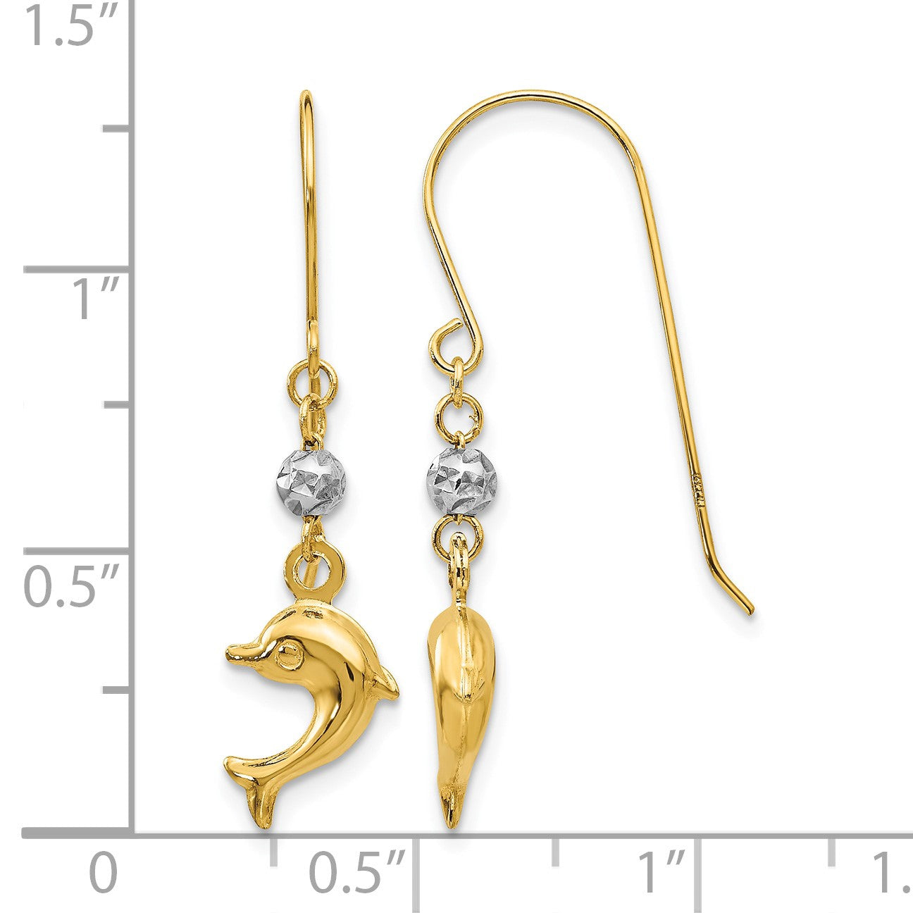 14K Two-tone Puffed Dolphin French Hook Earrings