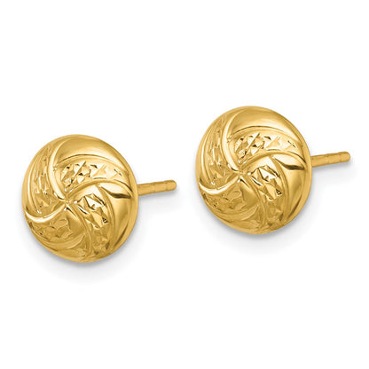 14k Polished Textured Hollow Button Post Earrings