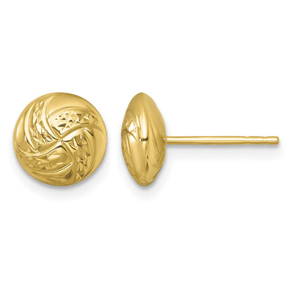 14k 9mm Polished Textured Hollow Button Post Earrings