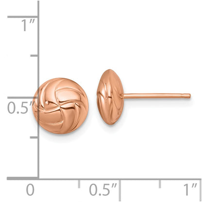 14k Rose Gold Polished Textured Hollow Button Post Earrings