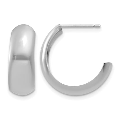 14k White Gold 6.5x24mm Polished J-Hoop Post Earrings
