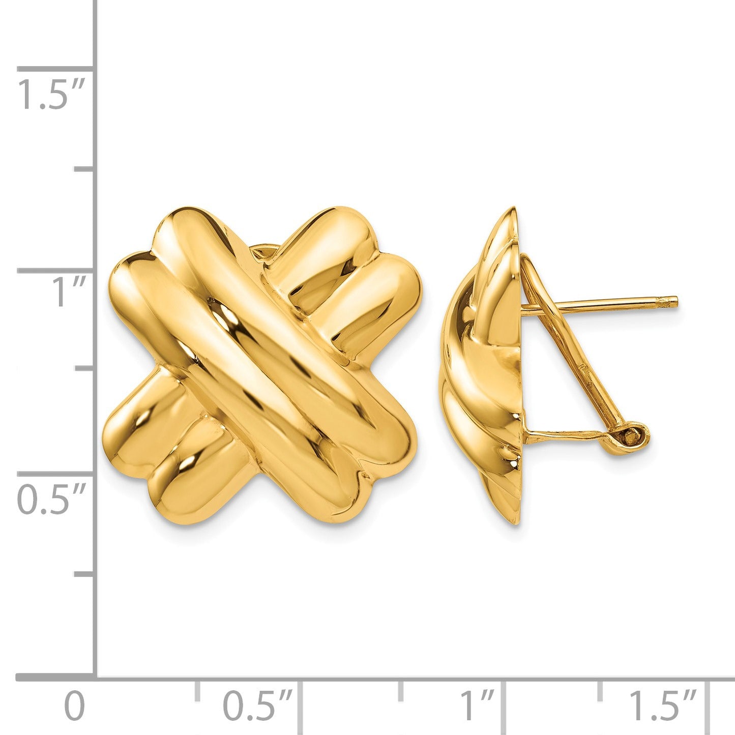 14k 20mm Polished X Omega Back Post Earrings