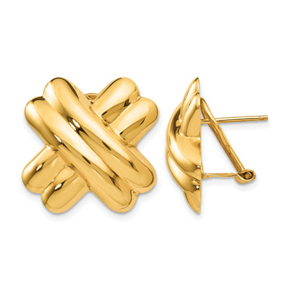 14k 20mm Polished X Omega Back Post Earrings