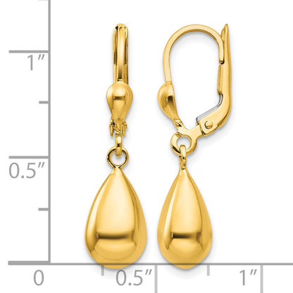 14k Polished Teardrop Dangle Leverback Earrings